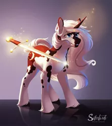 Size: 1600x1800 | Tagged: safe, artist:silentwulv, derpibooru import, oc, unofficial characters only, pony, unicorn, image, jpeg, solo, sword, weapon