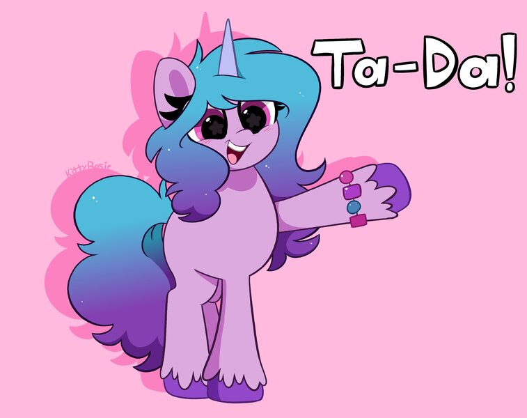 Size: 4096x3248 | Tagged: safe, artist:kittyrosie, derpibooru import, izzy moonbow, unicorn, absurd resolution, blushing, bracelet, cute, g5, image, izzybetes, jewelry, jpeg, open mouth, simple background, ta-da!