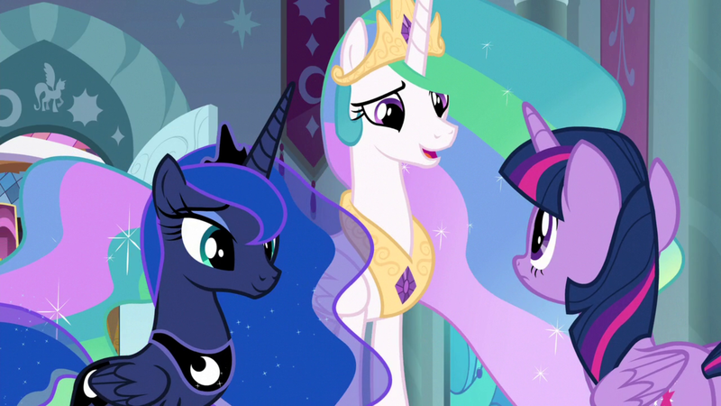 Size: 1920x1080 | Tagged: safe, derpibooru import, screencap, princess celestia, princess luna, twilight sparkle, twilight sparkle (alicorn), alicorn, pony, season 9, the ending of the end, spoiler:s09, crown, female, image, jewelry, mare, png, regalia