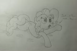 Size: 3700x2431 | Tagged: safe, artist:pony-thunder, derpibooru import, pinkie pie, pony, atg 2021, image, jpeg, monochrome, newbie artist training grounds, solo, traditional art