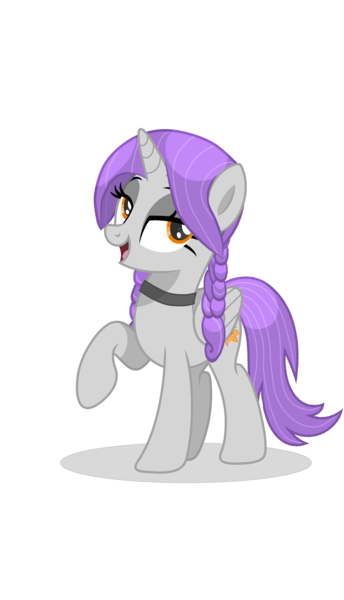 Size: 2006x3500 | Tagged: safe, artist:r4hucksake, derpibooru import, oc, oc:wood lily, alicorn, pony, alicorn oc, bedroom eyes, braid, collar, eyeshadow, female, horn, image, lidded eyes, looking at you, makeup, mare, png, raised hoof, smiling, smiling at you, solo, wings