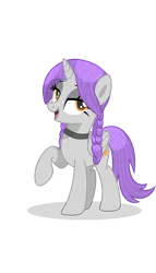 Size: 2006x3500 | Tagged: safe, artist:r4hucksake, derpibooru import, oc, oc:wood lily, alicorn, pony, alicorn oc, bedroom eyes, braid, collar, eyeshadow, female, horn, image, lidded eyes, looking at you, makeup, mare, png, raised hoof, smiling, smiling at you, solo, wings