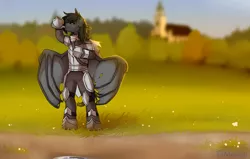 Size: 2634x1679 | Tagged: safe, artist:mediasmile666, derpibooru import, oc, unofficial characters only, bat pony, pony, bat pony oc, bat wings, bipedal, image, male, outdoors, png, solo, spread wings, stallion, wings