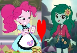 Size: 1072x740 | Tagged: safe, derpibooru import, pinkie pie, wallflower blush, equestria girls, equestria girls series, five stars, let it rain, spoiler:eqg series (season 2), female, heart, image, lesbian, pinkieflower, png, shipping, shipping domino