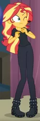 Size: 211x631 | Tagged: safe, derpibooru import, screencap, sunset shimmer, all the world's off stage, equestria girls, equestria girls series, cropped, image, one eye closed, png, solo
