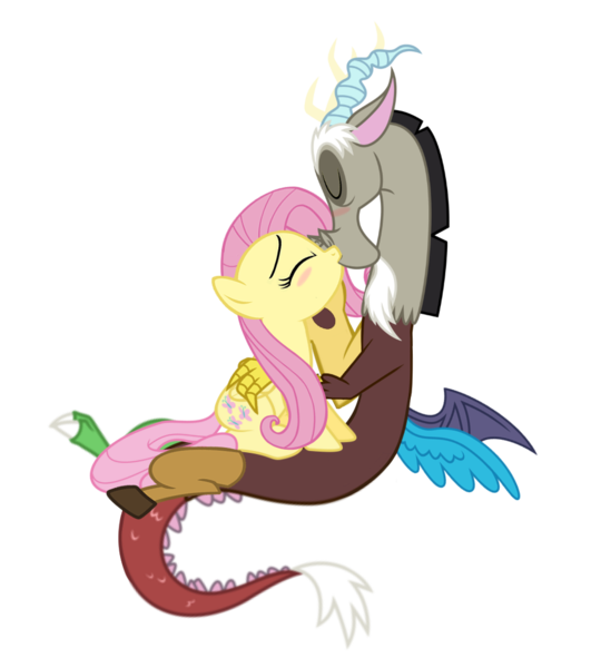 Size: 900x1000 | Tagged: safe, artist:pizza lord, derpibooru import, edit, vector edit, discord, fluttershy, blushing, discoshy, female, image, kissing, male, png, shipping, show accurate, simple background, straight, vector, white background