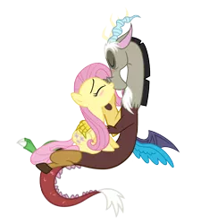 Size: 900x1000 | Tagged: safe, artist:pizza lord, derpibooru import, edit, vector edit, discord, fluttershy, blushing, discoshy, female, image, kissing, male, png, shipping, show accurate, simple background, straight, vector, white background