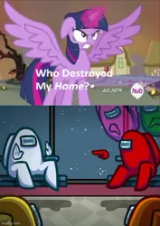 Size: 500x707 | Tagged: safe, derpibooru import, twilight sparkle, among us, exploitable meme, image, jpeg, meme, obligatory pony, this will end in death, who destroyed twilight's home