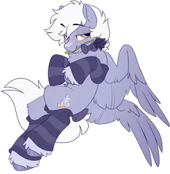 Size: 1970x2011 | Tagged: safe, artist:crimmharmony, derpibooru import, oc, oc:nimbus bolt, pegasus, blushing, clothes, coat markings, flower, flying, image, lidded eyes, male, png, rose, socks, solo, solo male