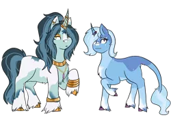 Size: 1024x747 | Tagged: safe, artist:sadtvprince, derpibooru import, trixie, oc, classical unicorn, unicorn, cloven hooves, half-siblings, horn, horn ring, image, jewelry, leonine tail, parent:jack pot, png, ring, unshorn fetlocks