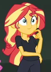 Size: 447x627 | Tagged: safe, derpibooru import, screencap, sunset shimmer, all the world's off stage, equestria girls, equestria girls series, cropped, image, png, solo