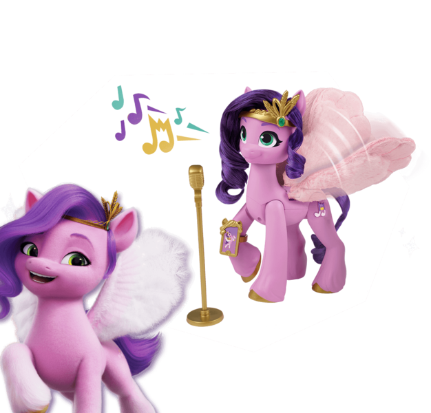 Size: 1150x1102 | Tagged: safe, derpibooru import, official, pipp petals, pegasus, pony, my little pony: a new generation, female, g5, image, mare, microphone, microphone stand, music notes, png, toy