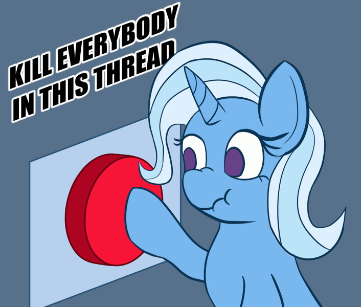 Size: 2000x1700 | Tagged: safe, artist:zeronixma, editor:drtoughlove, twibooru exclusive, trixie, pony, unicorn, animated, big red button, button, female, gif, image, reaction image, scrunchy face, solo