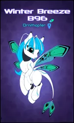 Size: 3770x6253 | Tagged: safe, artist:xn-d, derpibooru import, oc, oc:winter breeze, unofficial characters only, original species, pony, ponymorph, robot, robot pony, :p, abstract background, absurd resolution, butterfly wings, female, flying, image, png, reference sheet, solo, solo female, text, tongue out, wings