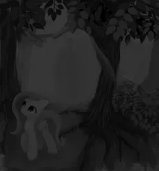 Size: 1859x2000 | Tagged: safe, artist:some_ponu, derpibooru import, fluttershy, pegasus, pony, fog, forest, image, png, slenderman, tree