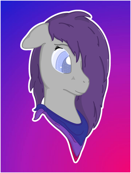 Size: 2595x3407 | Tagged: safe, alternate version, artist:autumnsfurart, derpibooru import, oc, oc:glitter stone, unofficial characters only, earth pony, pony, abstract background, bisexual pride flag, blushing, bust, earth pony oc, female, hair over one eye, image, mare, neckerchief, png, pride, pride flag