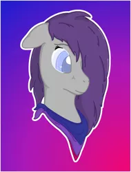 Size: 2595x3407 | Tagged: safe, alternate version, artist:autumnsfurart, derpibooru import, oc, oc:glitter stone, unofficial characters only, earth pony, pony, abstract background, bisexual pride flag, blushing, bust, earth pony oc, female, hair over one eye, image, mare, neckerchief, png, pride, pride flag