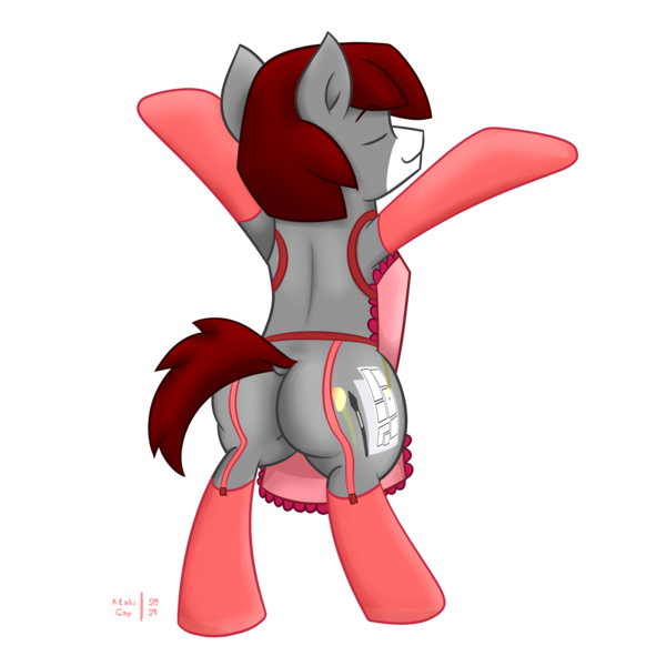 Size: 3191x3191 | Tagged: safe, artist:khaki-cap, derpibooru import, oc, oc:khaki-cap, unofficial characters only, earth pony, apron, butt, clothes, cutie mark, dummy thicc, earth pony oc, eyes closed, hands in the air, happy, image, jean thicc, kinky, large butt, png, praise, presenting, signature, simple background, socks, stockings, thicc ass, thigh highs, transparent background