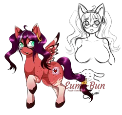 Size: 1600x1500 | Tagged: safe, artist:eumi-bun, derpibooru import, oc, unofficial characters only, pegasus, pony, anthro with ponies, breasts, duo, featureless breasts, female, glasses, image, mare, pegasus oc, png, raised hoof, simple background, transparent background, wings