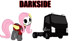 Size: 640x368 | Tagged: safe, derpibooru import, fluttershy, pegasus, crossover, darkside, dollface, female, image, mask, png, semi truck, solo, truck, twisted metal