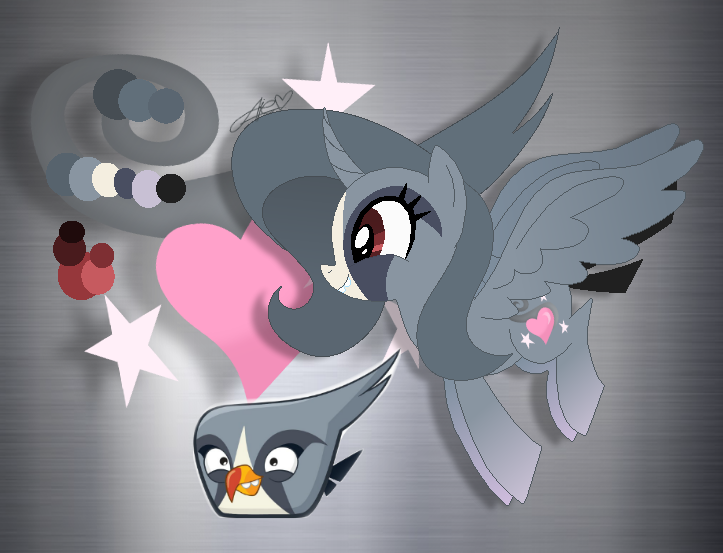 Size: 723x553 | Tagged: safe, artist:muhammad yunus, derpibooru import, ponified, alicorn, bird, falcon, pony, angry birds, crossover, cursed image, duo, duo female, female, heart, image, mare, peregrine falcon, png, silver (angry birds), smiling, stars, teeth, wide eyes