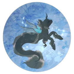 Size: 2500x2500 | Tagged: safe, artist:lebalisa, derpibooru import, oc, oc:tarsi, changeling, changeling oc, constellation, fish tail, image, pisces, png, stars, wings, zodiac