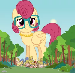 Size: 1920x1893 | Tagged: safe, derpibooru import, posey shy, pegasus, pony, female, giant pegasus, giant pony, giantess, glasses, image, jewelry, macro, mare, necklace, pearl necklace, png, ponyville, town hall