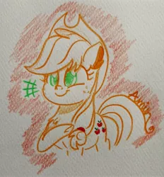Size: 2856x3071 | Tagged: safe, artist:c.a.m.e.l.l.i.a, derpibooru import, applejack, adorable face, cute, happy, image, jpeg, simple background, smiling, traditional art