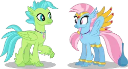 Size: 8607x4643 | Tagged: safe, artist:ethanjacobsyrosca, derpibooru import, oc, oc:bottlegriff, oc:wishgriff, unofficial characters only, classical hippogriff, genie, hippogriff, absurd resolution, bottle, bracelet, brother and sister, circlet, clothes, female, fraternal twins, hippogriff oc, image, jewelry, leggings, male, not silverstream, not terramar, png, shadow, siblings, simple background, transparent background, vector, wing jewelry