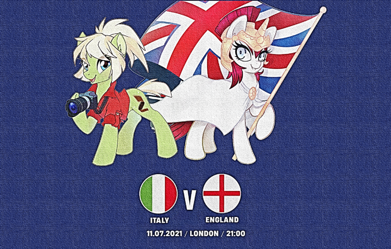 Size: 1584x1008 | Tagged: safe, artist:ginjallegra, derpibooru import, edit, oc, oc:britannia, oc:milli, duo, england, euro 2020, female, image, italy, png, united kingdom