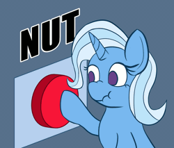Size: 2000x1700 | Tagged: safe, artist:zeronixma, editor:drtoughlove, twibooru exclusive, trixie, pony, unicorn, animated, big red button, button, female, gif, image, implied orgasm, nut, reaction image, scrunchy face, solo