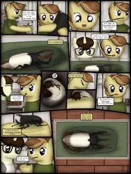 Size: 1750x2333 | Tagged: safe, artist:99999999000, derpibooru import, oc, oc:cwe, oc:zhang cathy, unofficial characters only, beetle, earth pony, insect, pony, rhinoceros beetle, unicorn, comic:visit, clothes, comic, female, glasses, hercules beetle, image, male, png