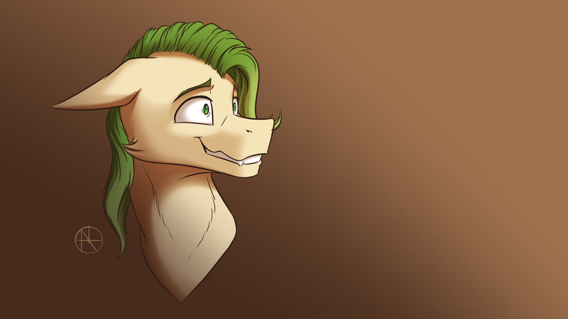 Size: 4000x2250 | Tagged: safe, artist:klarapl, derpibooru import, oc, oc:lodvik, unofficial characters only, pony, bust, floppy ears, grin, image, male, nervous, nervous grin, png, portrait, shrunken pupils, smiling, solo, stallion