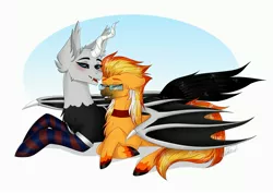 Size: 3541x2507 | Tagged: safe, derpibooru import, oc, oc:hyo, oc:smiley, pony, blushing, food, image, jpeg, m-audio sound equipment, orange, snuggling, wings