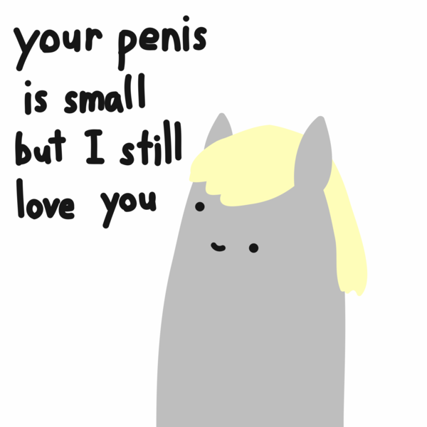 Size: 2048x2048 | Tagged: safe, artist:2merr, ponerpics import, derpy hooves, :), blob ponies, dialogue, dot eyes, drawn on phone, drawthread, female, image, implied small penis, png, simple background, smiley face, smiling, solo, talking to viewer, white background
