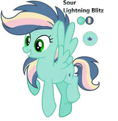 Size: 2551x2618 | Tagged: safe, artist:lightning-chaseryt, derpibooru import, oc, oc:sour lightning blitz, pegasus, pony, female, image, magical lesbian spawn, mare, offspring, parent:applejack, parent:rainbow dash, parents:appledash, png, simple background, solo, transparent background