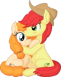 Size: 6357x8041 | Tagged: safe, artist:cyanlightning, derpibooru import, bright mac, pear butter, earth pony, pony, .svg available, absurd resolution, blushing, brightbutter, cute, duo, ear fluff, female, forehead kiss, hat, hug, image, kissing, male, mare, png, shipping, simple background, smiling, stallion, straight, transparent background, vector