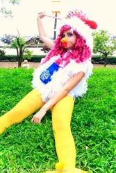 Size: 640x960 | Tagged: safe, artist:sarahndipitycosplay, derpibooru import, pinkie pie, human, luna eclipsed, animal costume, chicken pie, chicken suit, clothes, cosplay, costume, image, irl, irl human, jpeg, photo