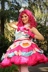 Size: 1999x2999 | Tagged: safe, artist:sarahndipitycosplay, derpibooru import, pinkie pie, human, the best night ever, clothes, cosplay, costume, dress, gala dress, heart hands, image, irl, irl human, jpeg, photo