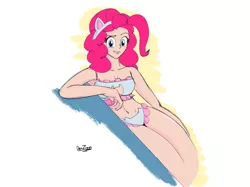 Size: 4098x3072 | Tagged: suggestive, artist:datzigga, derpibooru import, pinkie pie, human, breasts, cat ears, cat lingerie, clothes, humanized, image, lingerie, lip bite, png, solo