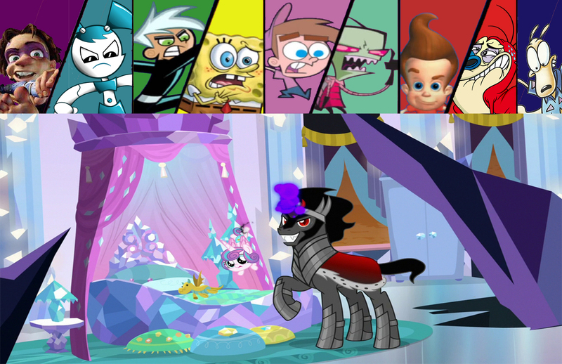 Size: 1342x869 | Tagged: safe, artist:kayman13, derpibooru import, screencap, king sombra, princess flurry heart, the beginning of the end, danny phantom, image, invader zim, jenny wakeman, jimmy neutron, jpeg, meme, my life as a teenage robot, reaction, ren and stimpy, rocko, rocko's modern life, spongebob squarepants, spongebob squarepants (character), stimpy, tak, the fairly oddparents, timmy turner, zim