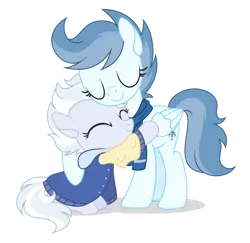 Size: 1024x994 | Tagged: safe, artist:sapphiretwinkle, derpibooru import, oc, oc:frostbite, oc:goosebumps, unofficial characters only, pegasus, pony, clothes, female, filly, hug, image, mare, png, scarf, siblings, simple background, sisters, transparent background