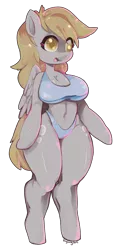 Size: 961x2000 | Tagged: safe, artist:tingtongten, derpibooru import, derpy hooves, anthro, pegasus, pony, unguligrade anthro, belly button, bikini, bikini bottom, bikini top, breasts, cleavage, clothes, derp, female, image, mare, open mouth, png, simple background, solo, swimsuit, transparent background, wings