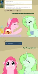 Size: 900x1758 | Tagged: safe, artist:askmerriweatherauthor, derpibooru import, pinkie pie, oc, oc:merriweather, pony, unicorn, ask merriweather, female, food, image, mare, milestone, pancakes, png