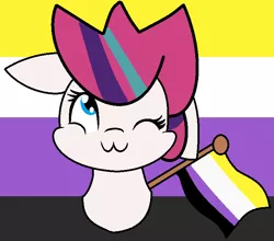 Size: 735x647 | Tagged: safe, artist:jadethepegasus, artist:reddythefoxartz, derpibooru import, zipp storm, pegasus, pony, base used, g5, image, nonbinary, nonbinary pride flag, one eye closed, png, pride, pride flag, solo, wink