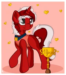 Size: 1073x1215 | Tagged: safe, artist:appleneedle, derpibooru import, oc, pony, unicorn, 1year, anniversary, art, award, badge, character, clothes, digital, draw, drawing, fanart, image, jpeg, paint, painting, patreon, price, reward, vest