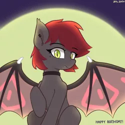 Size: 2000x2000 | Tagged: safe, artist:zylgchs, derpibooru import, oc, oc:swaybat, unofficial characters only, bat pony, bat pony oc, bat wings, choker, image, moon, png, solo, wings