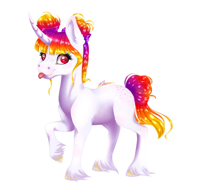 Size: 1660x1504 | Tagged: safe, artist:eperyton, derpibooru import, oc, unofficial characters only, pony, unicorn, :p, female, hoof fluff, horn, image, jpeg, mare, raised hoof, signature, simple background, smiling, solo, tongue out, unicorn oc, white background