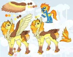 Size: 1606x1259 | Tagged: safe, artist:malinraf1615, derpibooru import, spitfire, pegasus, pony, alternate hairstyle, chest fluff, clothes, female, grin, hair over one eye, image, leg fluff, mare, markings, one eye closed, png, raised hoof, redesign, reference sheet, scar, smiling, solo, spread wings, uniform, unshorn fetlocks, watermark, wings, wink, wonderbolts, wonderbolts uniform