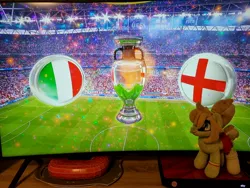 Size: 4032x3024 | Tagged: safe, artist:xeto_de, derpibooru import, oc, oc:milli, england, euro 2020, football, image, irl, italy, jpeg, photo, plushie, sports, television